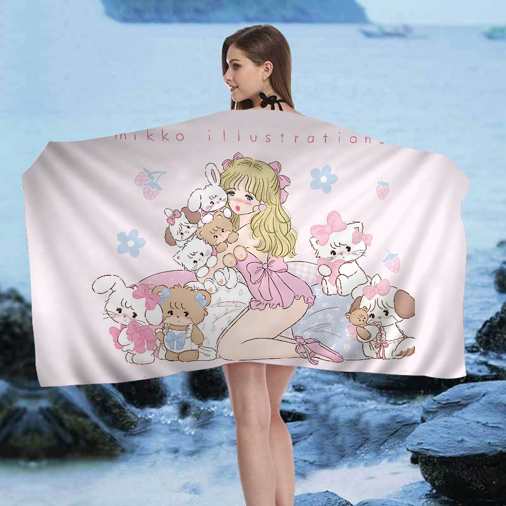 kawaii Cat Mikko artwork I-Illustrations Big Microfiber Beach Towels Quick Dry Towel Sand Pool Towel for Travel Swim Pool Yoga