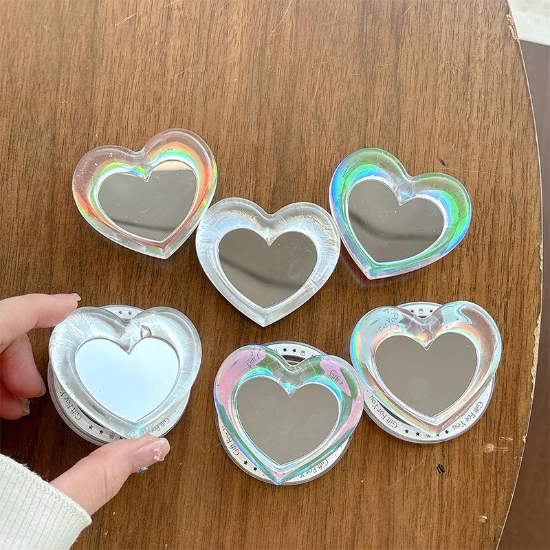 3D Heart-Shaped Phone Holder & Makeup Mirror: Magnetic, Retractable, Stable Adhesive for Desk Use