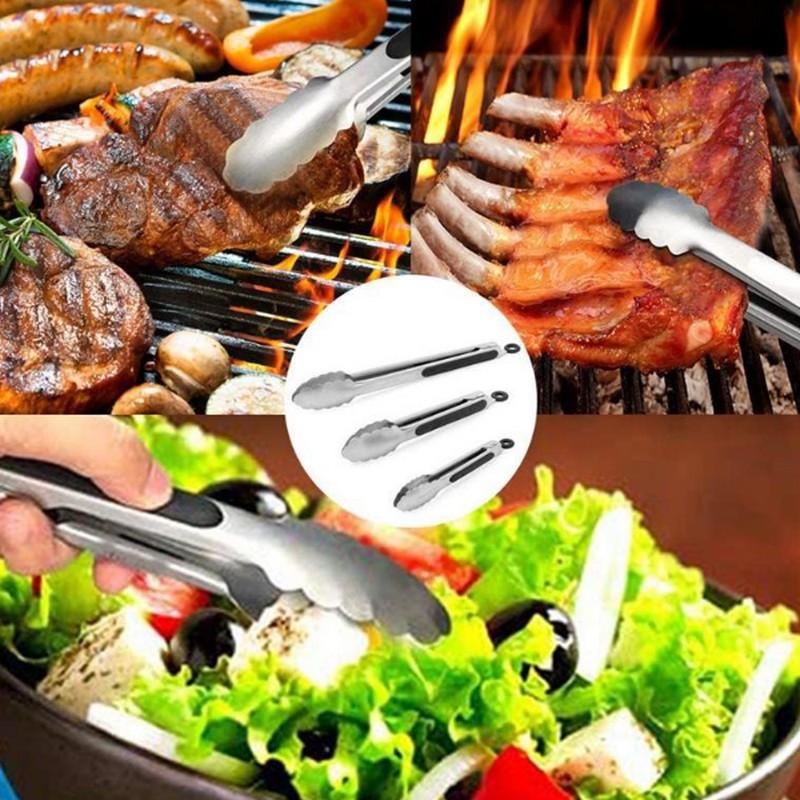 Stainless Steel Food Tongs BBQ Meat Salad Bread Tongs Buffet Tongs Non-slip Heat-resistant Tongs Kitchen Gadgets