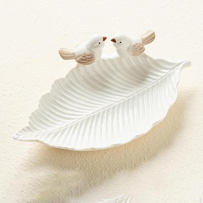Keramik Blatt Vögel Statuen Ring Schmuck Gericht Tablett 8,6x1,1 zoll Halskette Schlüssel Halter