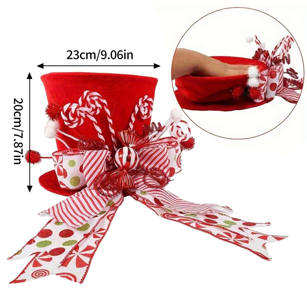 

Christmas Tree Topper Decorative Hat Christmas Decorations Hat Topper With Bows Ribbon Retractable Foldable Ornaments красный
