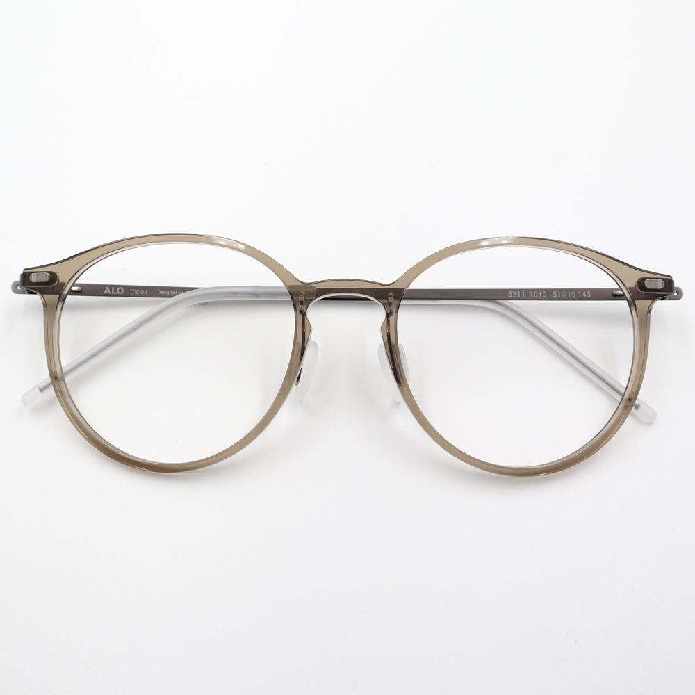 Alloaiweeo [The Air] Al5211 1010G Ultra-Light Semi-Oversized Round Transparent Khaki Eyeglass Frame Blue Light Lens Option