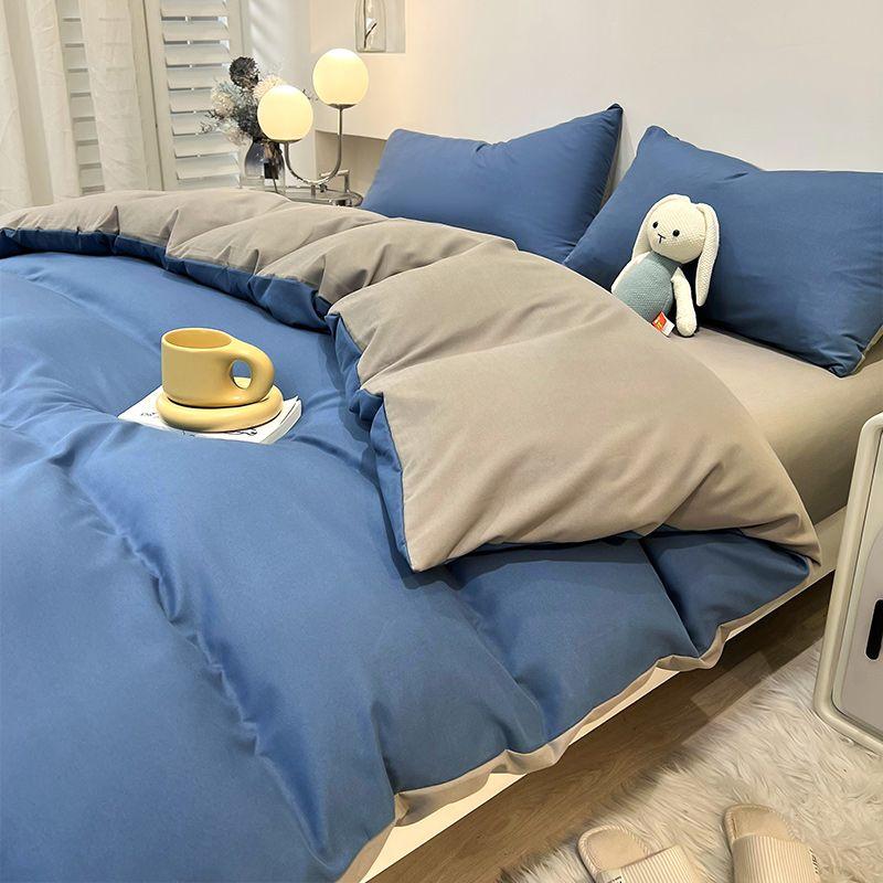 Korean Solid Purple Bedding Set Soft Flat Sheet Duvet Cover Pillowcase Polyester Bed Linen Twin Queen Full Size Quilt Cover Set