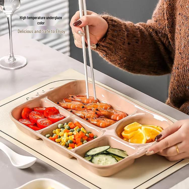 Multi-Compartment Ceramic Plate for Kids & Adults - Ideal for Weight Loss & Postpartum, Aesthetic Design for Balanced Meals