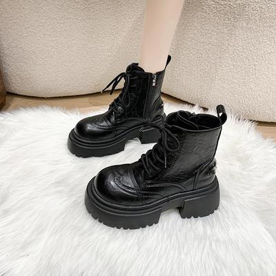 Damenmode Klobige Einzelstiefel Herbst Neu Runde Zehenpartie Schnürung vorne Seitenreißverschluss Rutschfest Abriebfest Kurze Stiefel