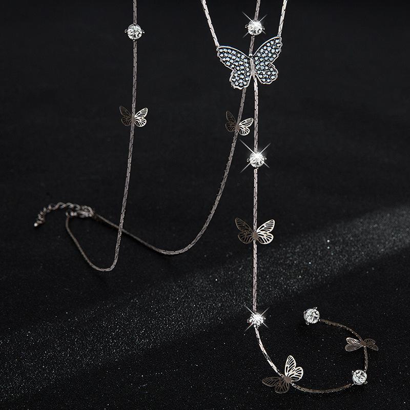 

Стильное корейское гламурное длинное ожерелье с бабочкой из стразов для женщин, модное заявление