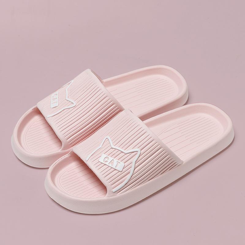 

Women Slippers Bath Thick Platform Non-Slip Home Cat Cartoon Flip Flops Summer Beach Sandals Couple Slides Indoor Shoes 44-45 рожевий