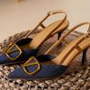 Premium Sense Elegant Pointed Thin Heel Single Shoes Spring and Autumn New Beautiful Temperament Versatile Denim High Heel Sandals