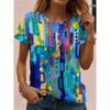Geometric Stripe Vintage T-Shirt, 3D Printed Women's Short Sleeve Crew Neck Harajuku Style Top, Casual