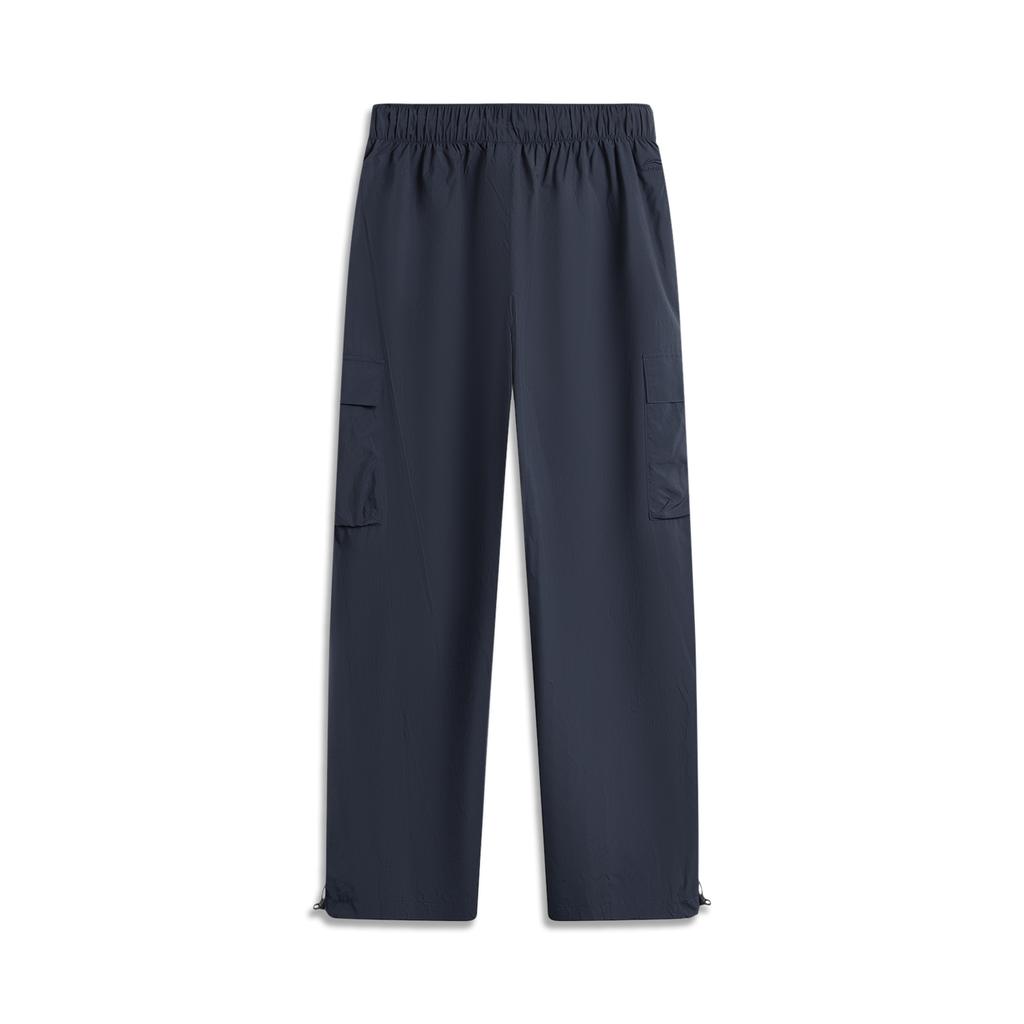 Li Ning Sports Lifestyle Series Solid Color Mid Waist Breathable Versatile Loose Straight Casual Pants Women pants Deep-Blue AYKV540-3