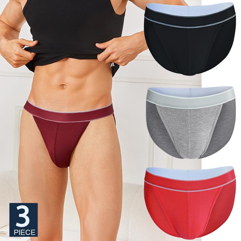 FINETOO 3Pcs/Set Men's Seamless Briefs Low-rise Sexy Underwear Stripes Breathable U-Convex Pouch Underpants Bikini Man Panties
