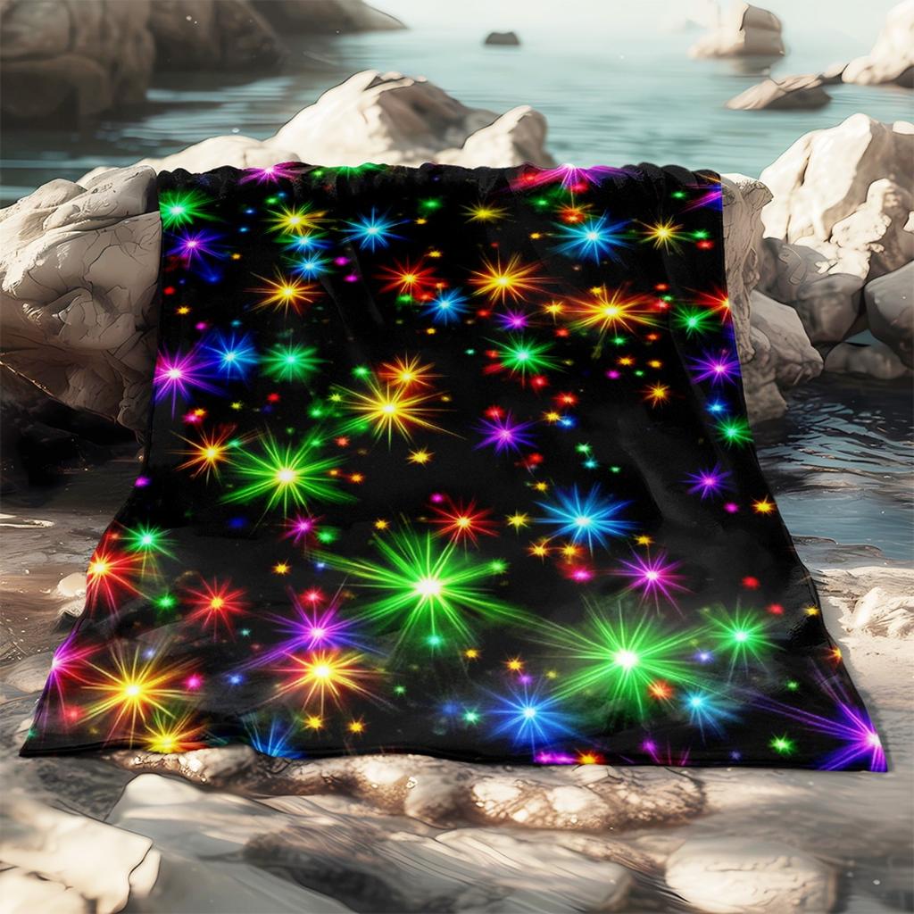 Colorful Starburst Galaxy Pattern Black Background Fleece Blanket Space Theme Decor Soft Flannel Throw For Kids And Adults