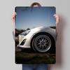 White Sports Car CloseUp Tinplate Poster Customized Wall Art Vintage Metal Signs Retro Tin Plaque for Bedroom Decorations Decor