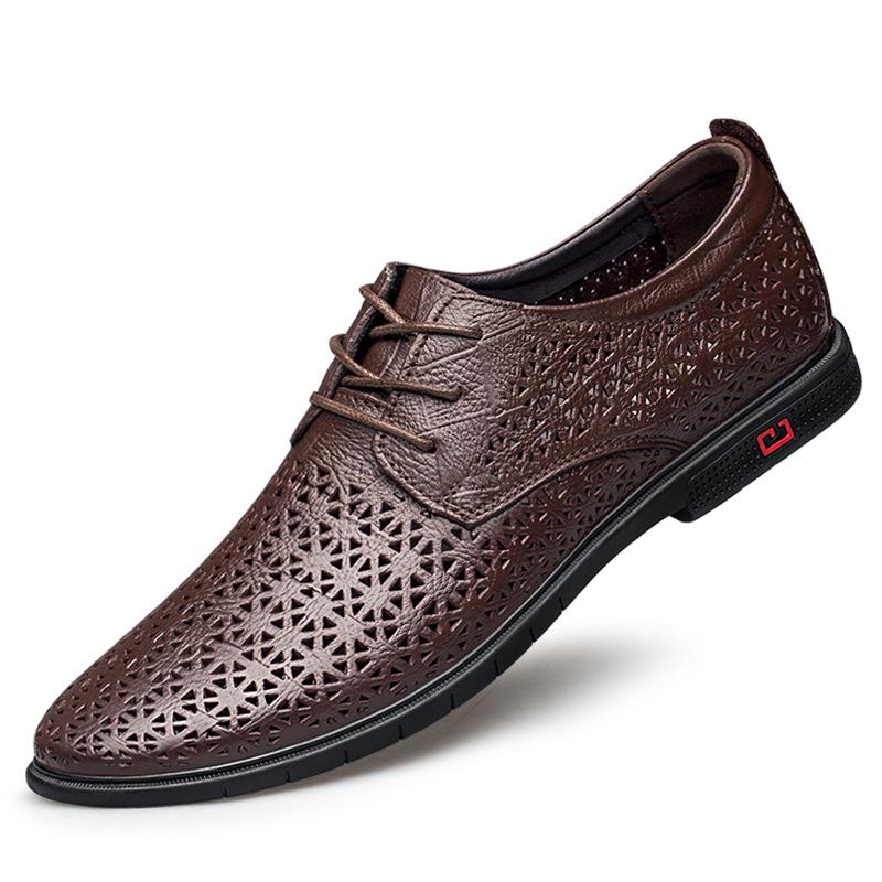 Men s Summer Casual Plus Size Lace-up Loafers - Hollowed Cowhide Formal Shoes Size 43 коричневой полой модели