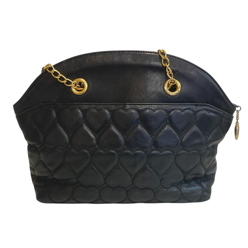 Moschino Bolsa de Ombro de Couro com Coração de Corrente preta Feminina Usada