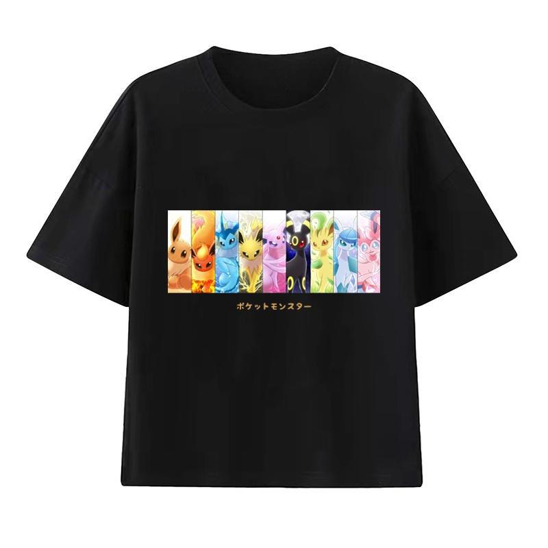 Pokémon Handheld-Spiel Evoli Cartoon-Print T-Shirt Sommer Herren und Damen Übergröße Trend Locker Lässig Kurzarm-Top