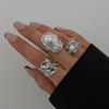 3Pcs/set Gold Color Irregular Pearl Open Rings Set for Women Exaggerated Vintage Metal Folds Thick Chunky Ring Jewelry Gifts