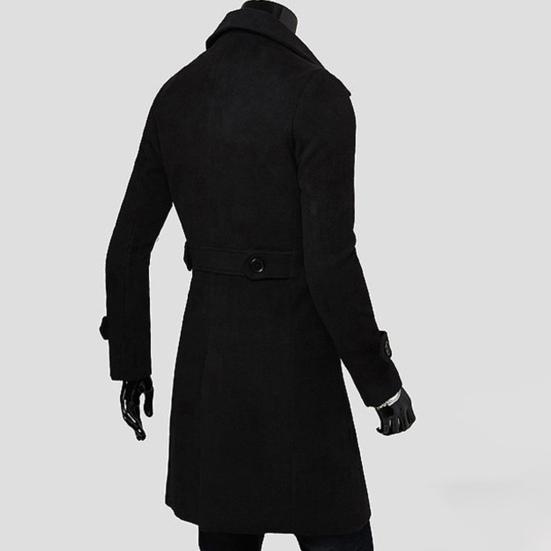 Long Trench Coat Double-breasted Solid Color Autumn Winter Windproof Thick Jacket for Daily Wear
