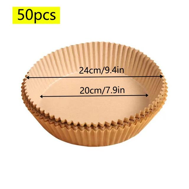 50 sztuk jednorazowych papierowych wkładek do frytkownicy beztłuszczowej Air Fryer, papier do pieczenia Airfryer, olejoodporny, nieprzywierający papierowy tacę, również jako podkładka do piekarnika, mata do pieczenia