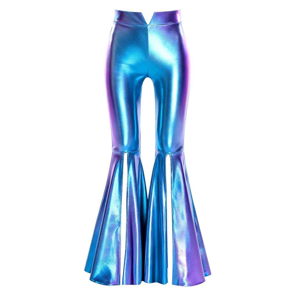 Mädchen Festzug Tanzkostüm Metallische Schlaghosen Design mit Schlitz Bühnenauftritt Wettbewerbsoutfit