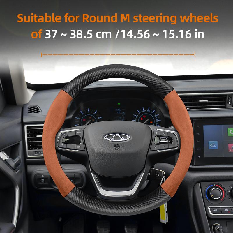 For CHERY Suede Carbon Fiber PU Leather Steering Wheel Cover Fit Tiggo 7 Pro Max 2 8 4 5 9 Qq Fx Arrizo Fulwin Omoda T11 QQ
