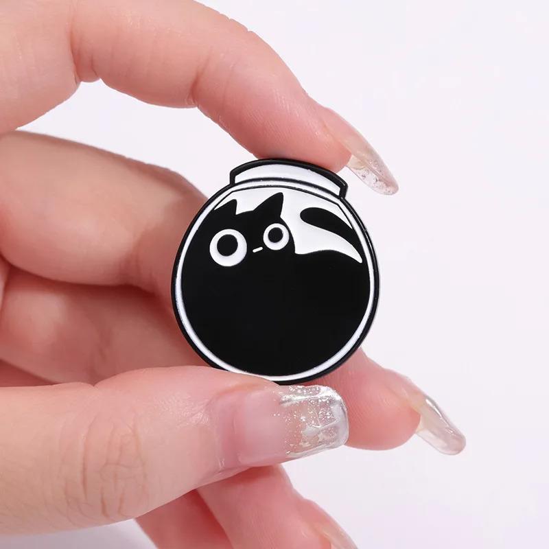 7Pcs/Set Cute Cat Enamel Pins Custom Black Kitten Terrarium Badge On Backpack Lapel Brooches Animal Jewelry Gift For Kid Friends
