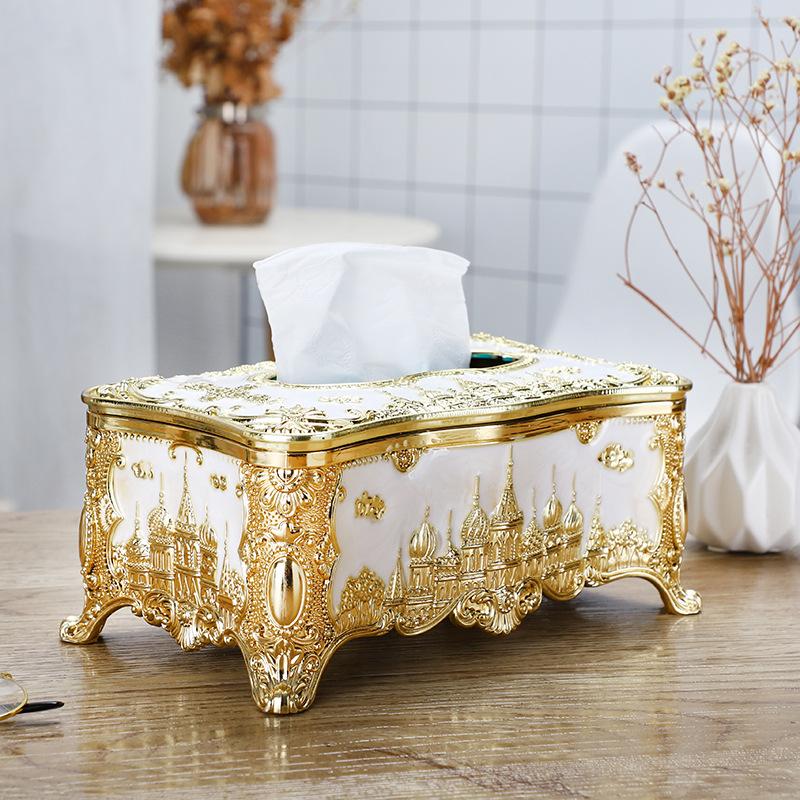 Creative European-style Castle Tissue Holder Storage Box Retro Acrylic Paper Box High-end Cafe Home Kitchen Fashion Paper Box