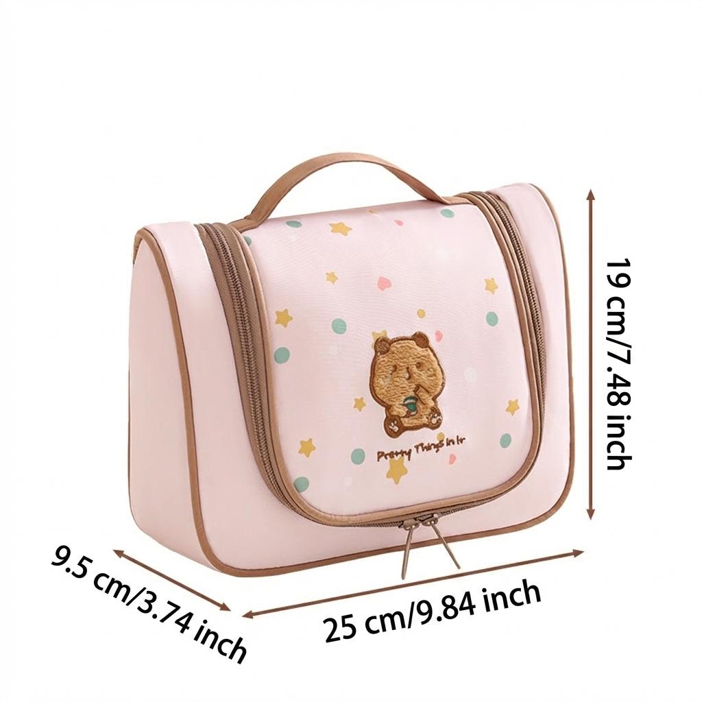 Travel Toiletry Bag Hanging Storage Embroidery Design Portable Cosmetic Bag Waterproof Polyester