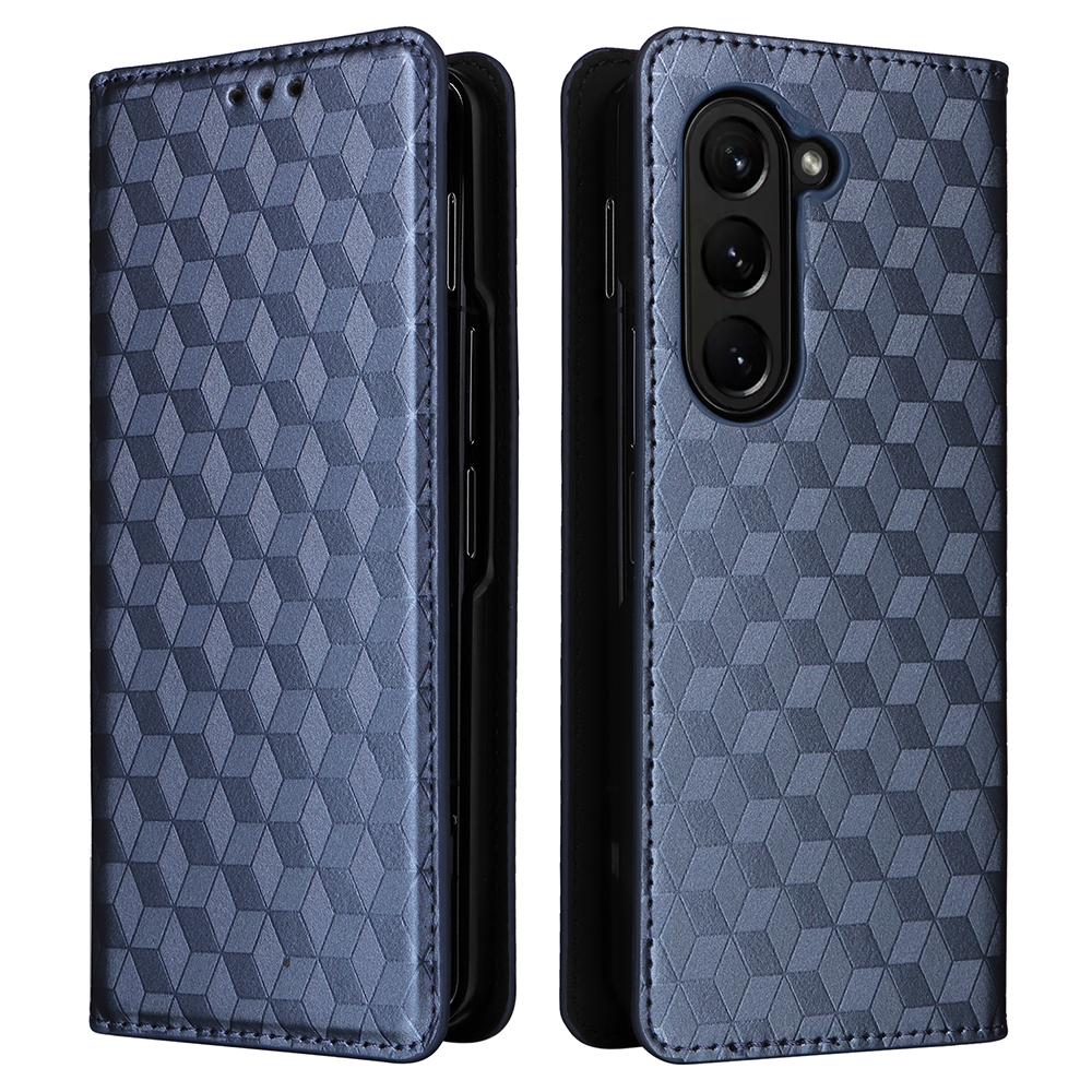 

For Samsung Galaxy Z Fold6 5G Case Wallet PU Leather Phone Cover Rhombus Imprinted Blue