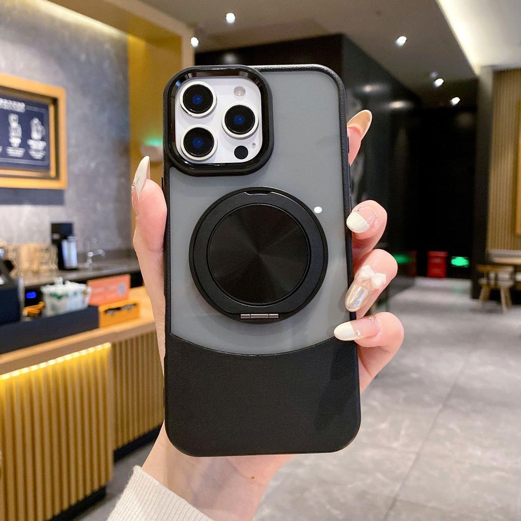 Applicable To IPhone16proMax Rotary 360 Magnetic Suction Bracket Mobile Phone Case Apple 15 Contrast Color Transparent Anti Fall Cover