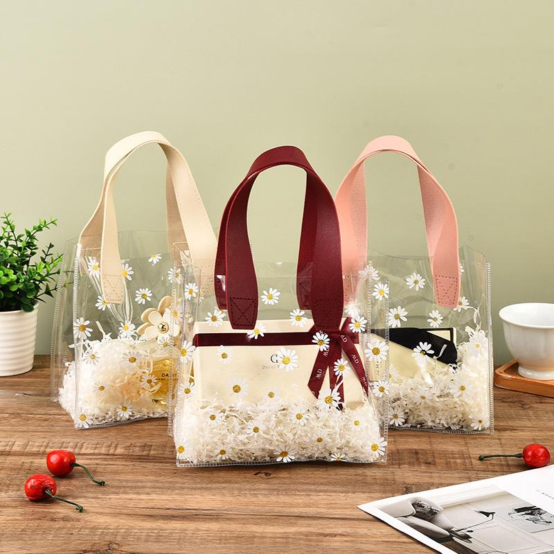 Daisy Flower Print Foldable & Water-Resistant Shopping Bags No-Closure Wedding Gift Bag High Quality Transparent Multi-Purpose