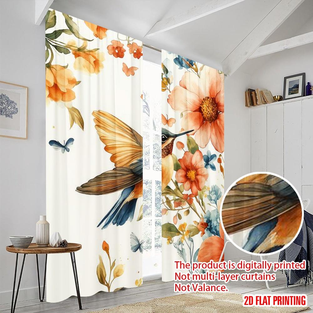 2pcs,2D Plane Printing Curtains Hummingbird Bliss 100% Polyester (without Rod) Outdoor Decorations for Bedroom, Office, Living