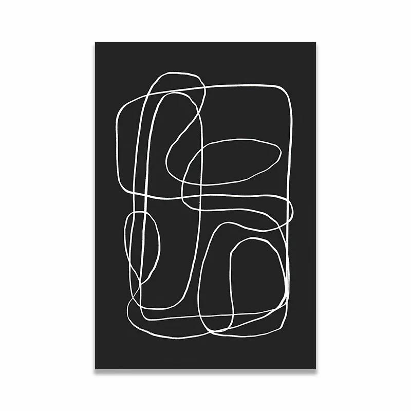 Arte de Parede Minimalista Escandinava Pintura a Óleo Abstrata Moderna Preto e Branco Impressão de Poster Decoração para Casa Quarto Sala de Estar