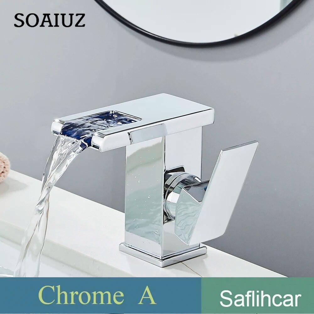 LED Black Basin Faucet Tall And Short Tap Bathroom Single Handle Cold and Hot Water Flow Produces Electricity