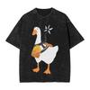 Men'S Oversized Hip-Hop Black Retro Washed T-Shirt With Duck Pattern Letter Printing Trend Unisex Cotton Short Sleeved T-Shirt