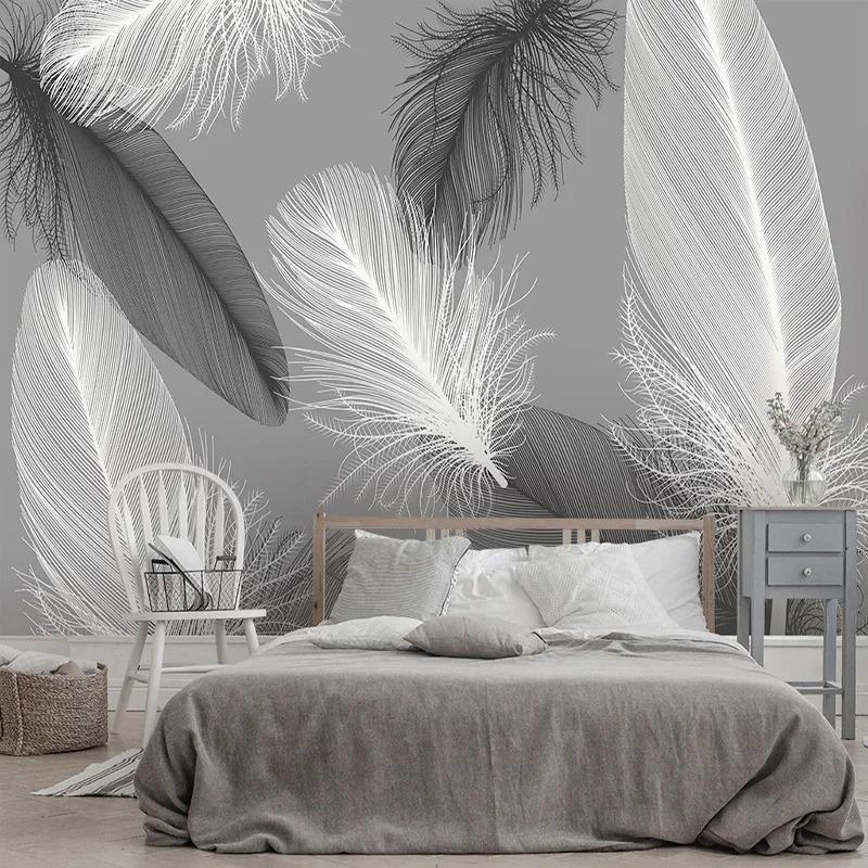 Nordic Style Wallpaper Black And White Feather Mural Living Room Bedroom Home Decor Wall Papers