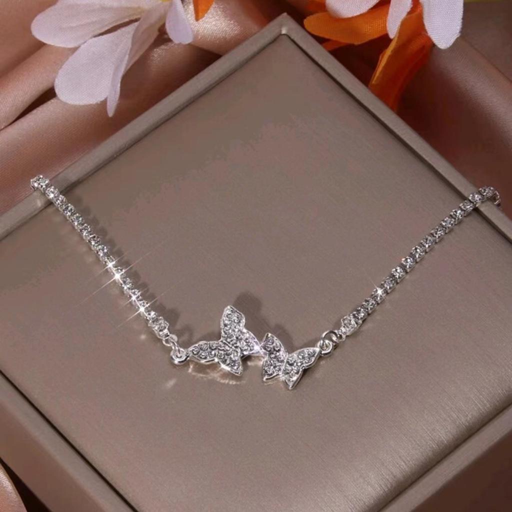 925 Silver Butterfly Bracelet For Women Luxury Rhinestone Charm Bling Jewelry Party Gift Fashion Accessory