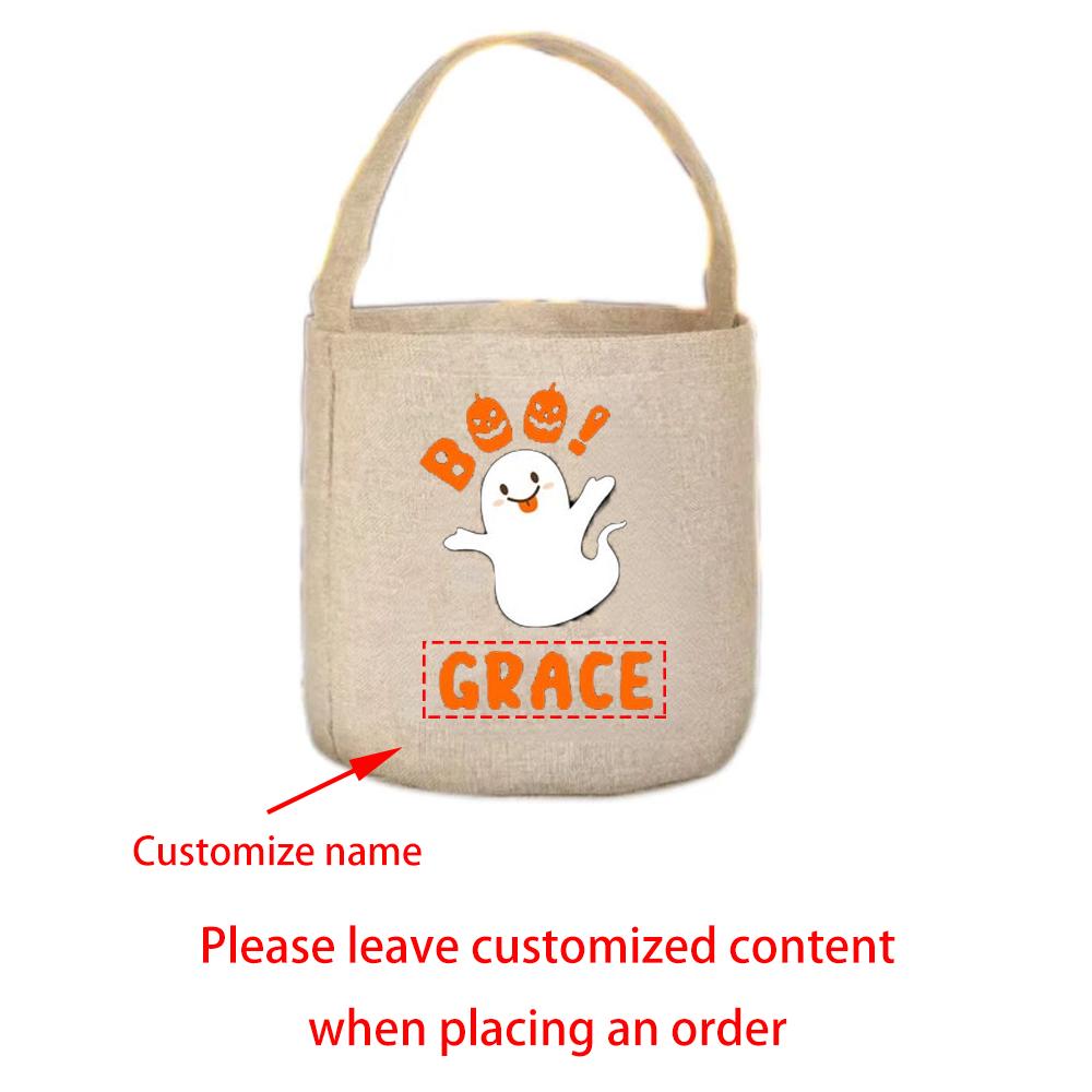 

Personalized Trick or Treat Bag Halloween Spooky Ghost Candy Bucket Gift for Kid Cute Boo Basket Funny Party Decoration Supplies 1pcs 20x25cm