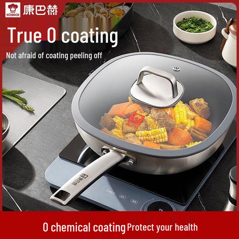 Kombach 32cm Titanium Square Non-stick Wok with Steamer Set