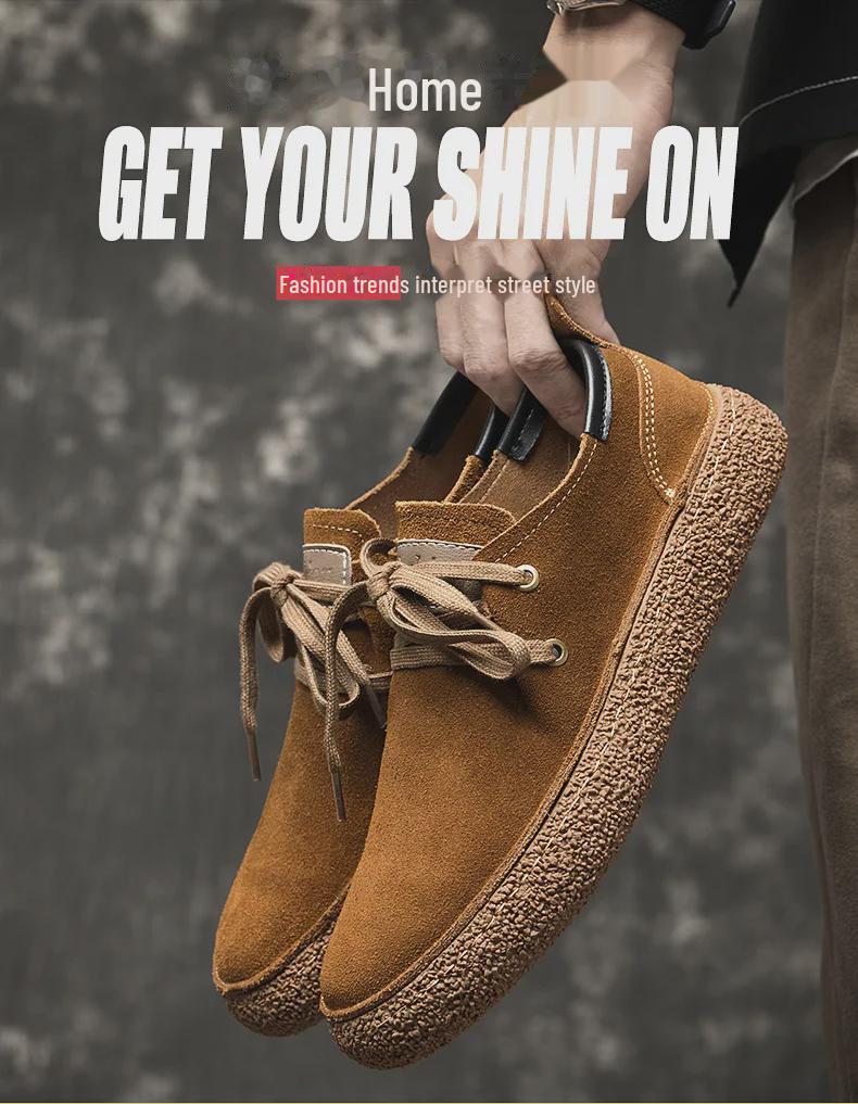 Europäische Herren-Freizeitschuhe aus Wildleder mit Schnürung und dicker Gummisohle - Neuer Trend