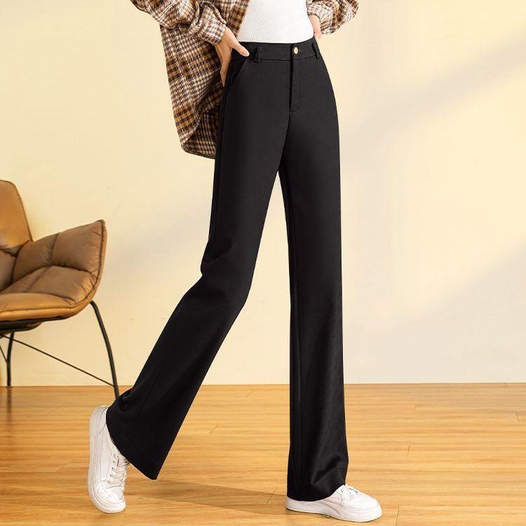 

Women s Black High-Waisted Wide-Leg Summer Ice Silk Trousers - Loose Casual Fit, New Straight-Leg Suit Style M (95-105 jin)