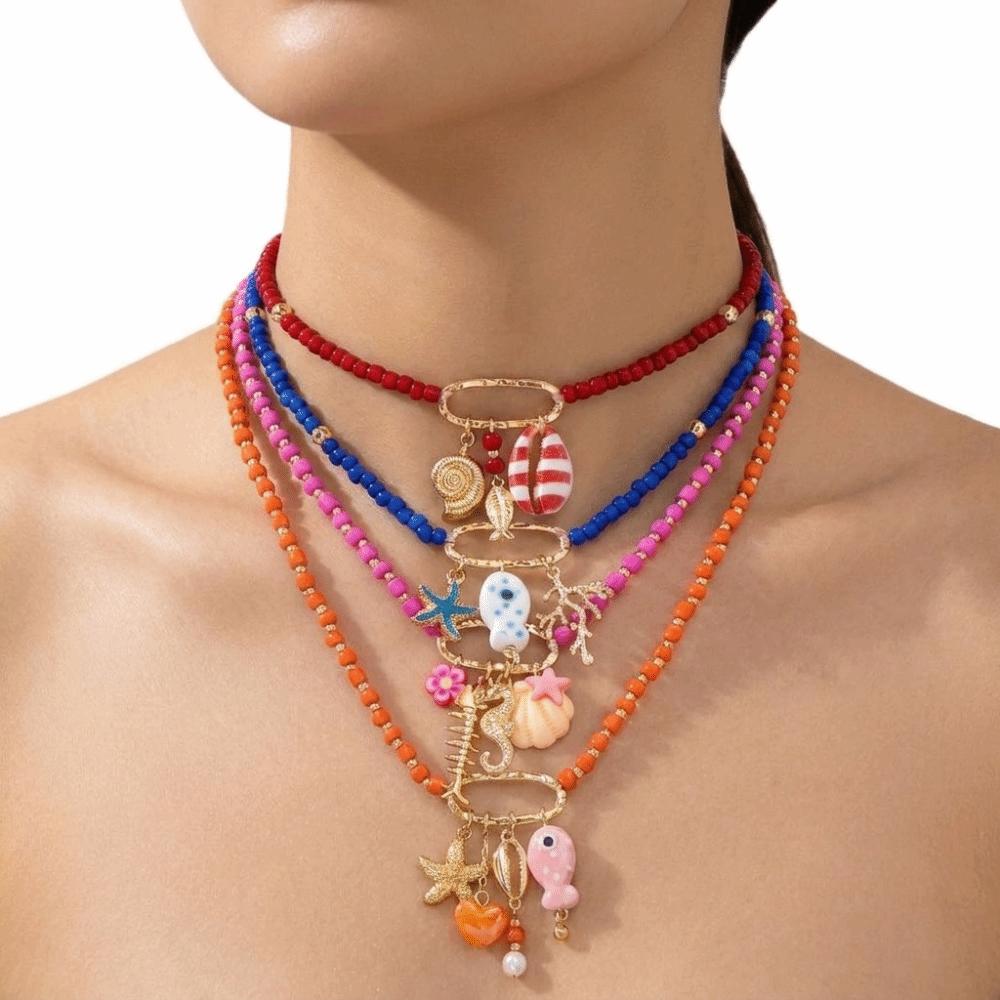 Handmade Fish Starfish Pendant Necklace Colorful Beads Boho Necklace Beaded Necklace  Jewelry Gifts