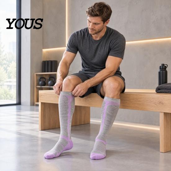 Thermal Socks for Camping Unisex Cotton Ski Women Men, Snowboard Socks, Non Slip Outdoor Winter Sports Cuff Warm Skiing Snowboarding Hiking