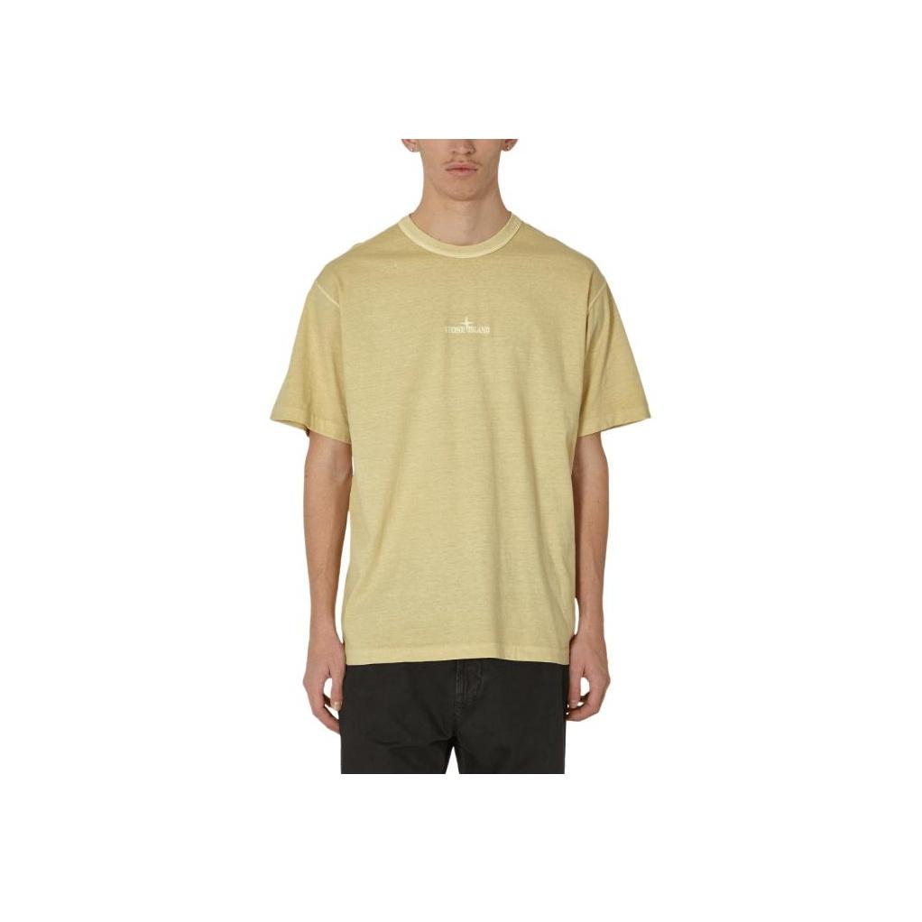 Stone Island Letter Logo Printed Round Neck Loose Fit Short Sleeve T-Shirt Men tops Beige 801520457-V0191 L