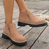 European & American Fashion Autumn/Winter New Large-Size Chunky Heel Thick Sole Side Zipper Outdoor Round Toe Short Boots for Women