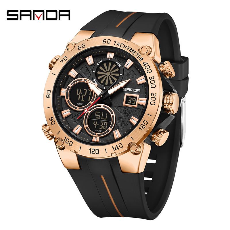 SANDA Men's Fashion Sports Dual Display Electronic Watch – Multifunction Timer, Alarm, Luminous, Waterproof.