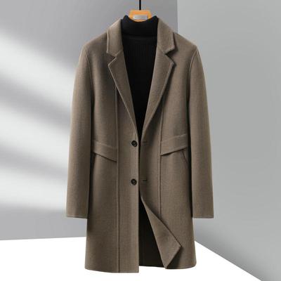Men's Mid-Length Double-Sided Woolen Coat, Suit Collar, Korean Style, Casual Jacket for Autumn Winter.