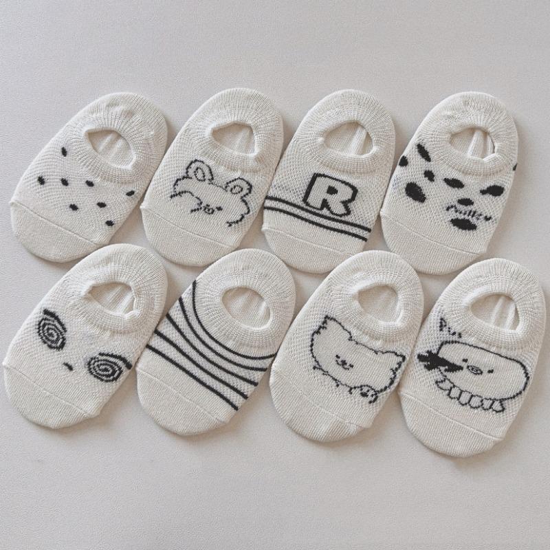 Baby Spring Boat Socks Children White Color Cotton Breathable Short Socks Cartoon Animal Print Anti-slip Floor Socks for Newborn