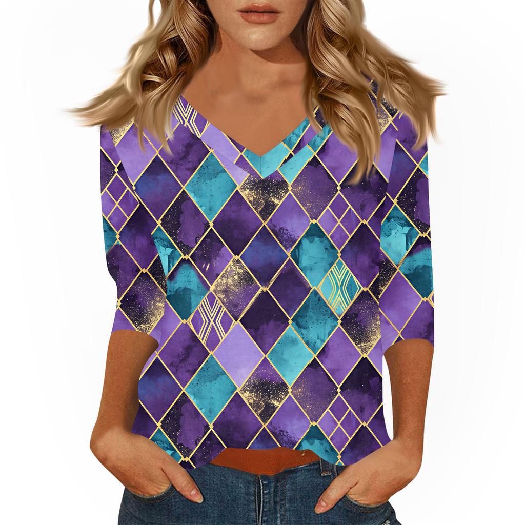 Women's T Shirt Print 3/4 Sleeve Daily Weekend Fashion Basic V- Neck Regular Top