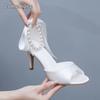 8cm White Wedding Heels for Ladies Pearl Ankle Strap Back Lace Bowknot Sandals Women's Elegant Dress Shoes Sandalias De Mujer